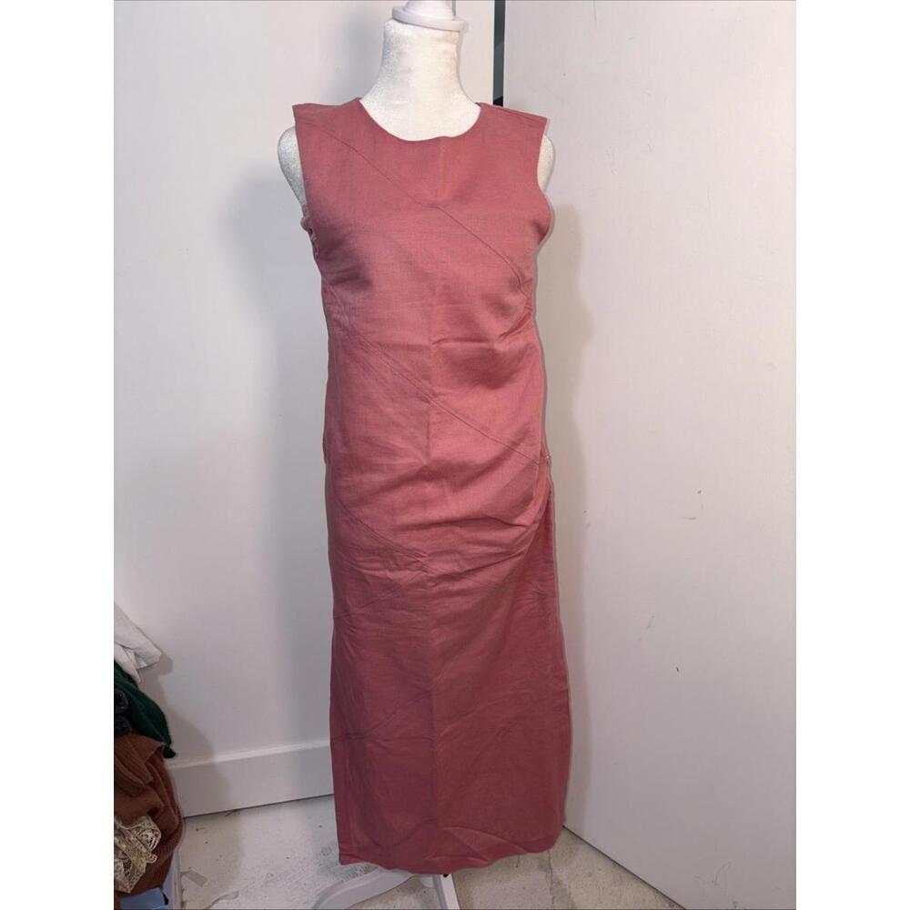 Zara Chalk Pink Linen Blend Midi‎ Dress With Side Slits Size XS